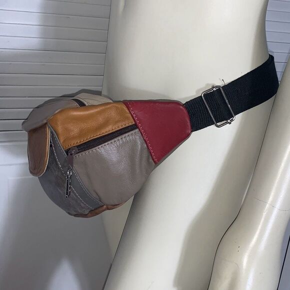 Vintage Leather Color Block Fanny Pack Waist Bag - Picture 8 of 13
